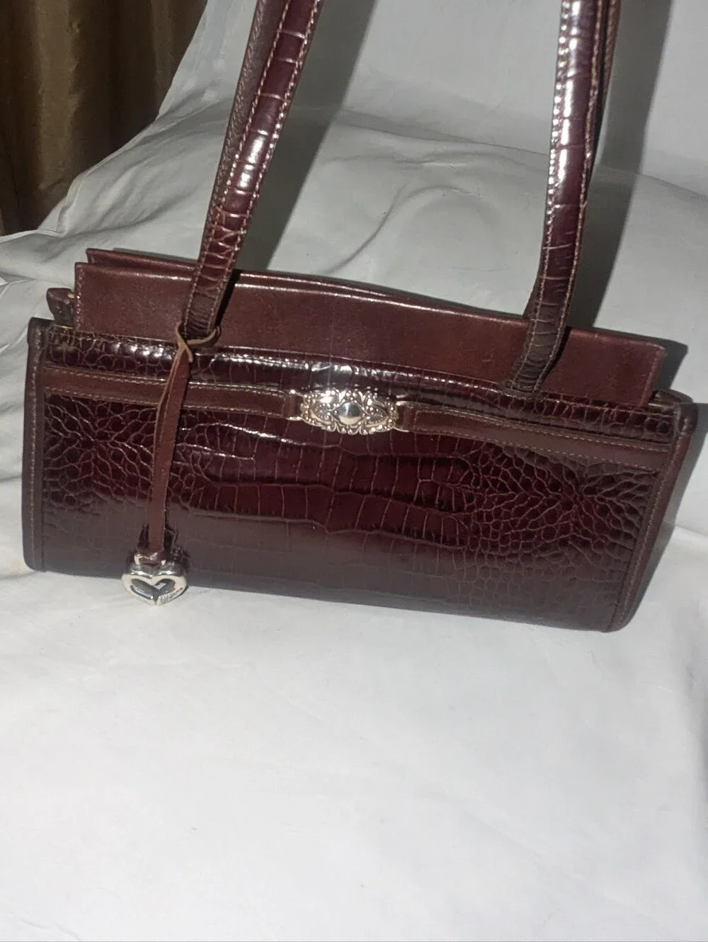 Brighton Brown Croc-Embossed Satchel with Heart Charm Y2K